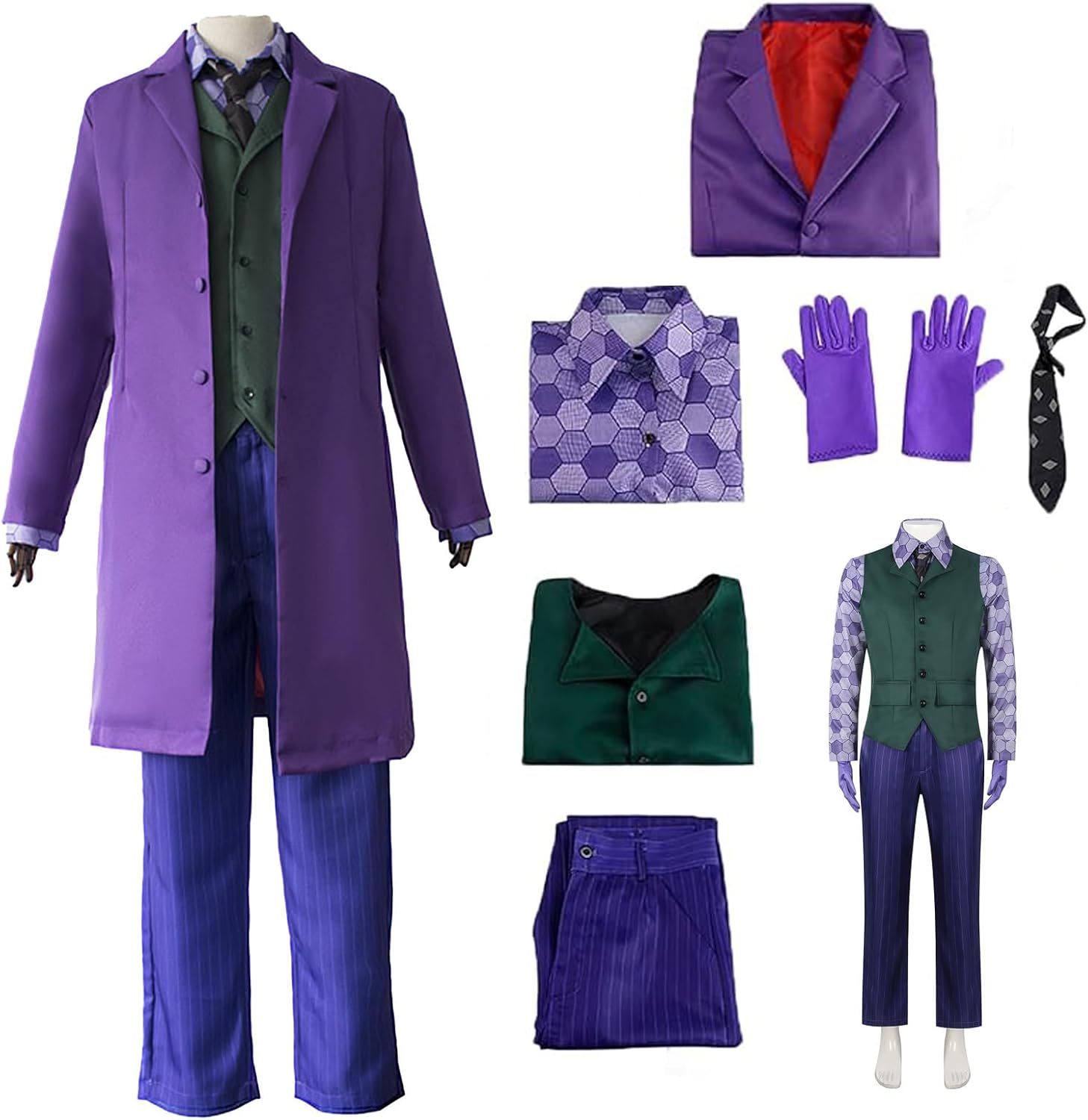 Costume Joker homme taille L en combinaison violette, lot de 6