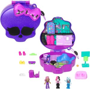 Coffret Polly Pocket Monster High avec 3 mini-figurines Draculaura, Clawdeen Wolf et Frankie Stein