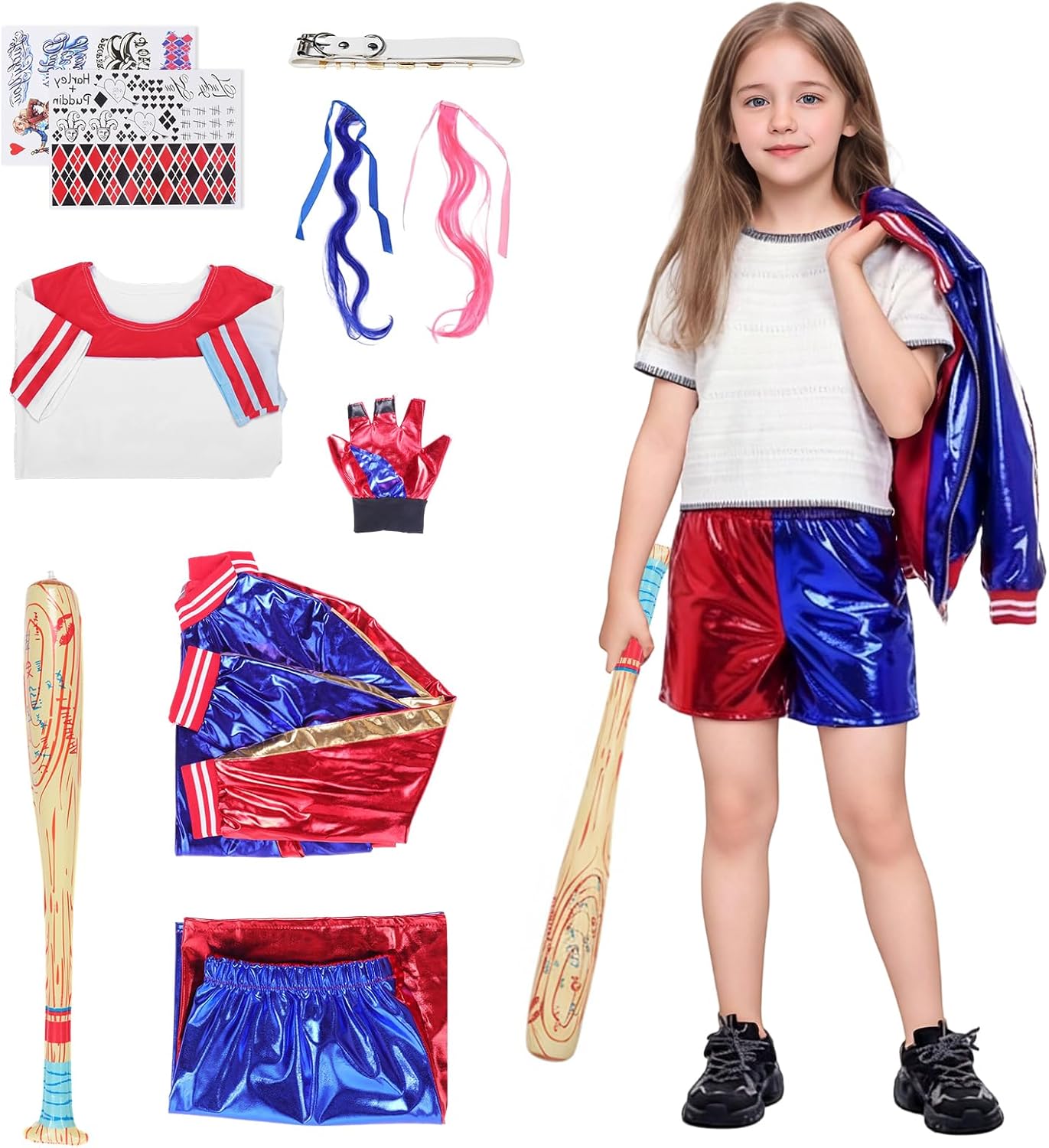 Costume enfant Harley Quinn avec veste, T-shirt et short