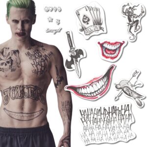 Joker Suicide Squad, kit de tatouages éphémères visage et bras