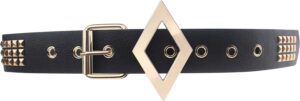 Ceinture Harley Quinn en cuir noir à goujons dorés pour cosplay