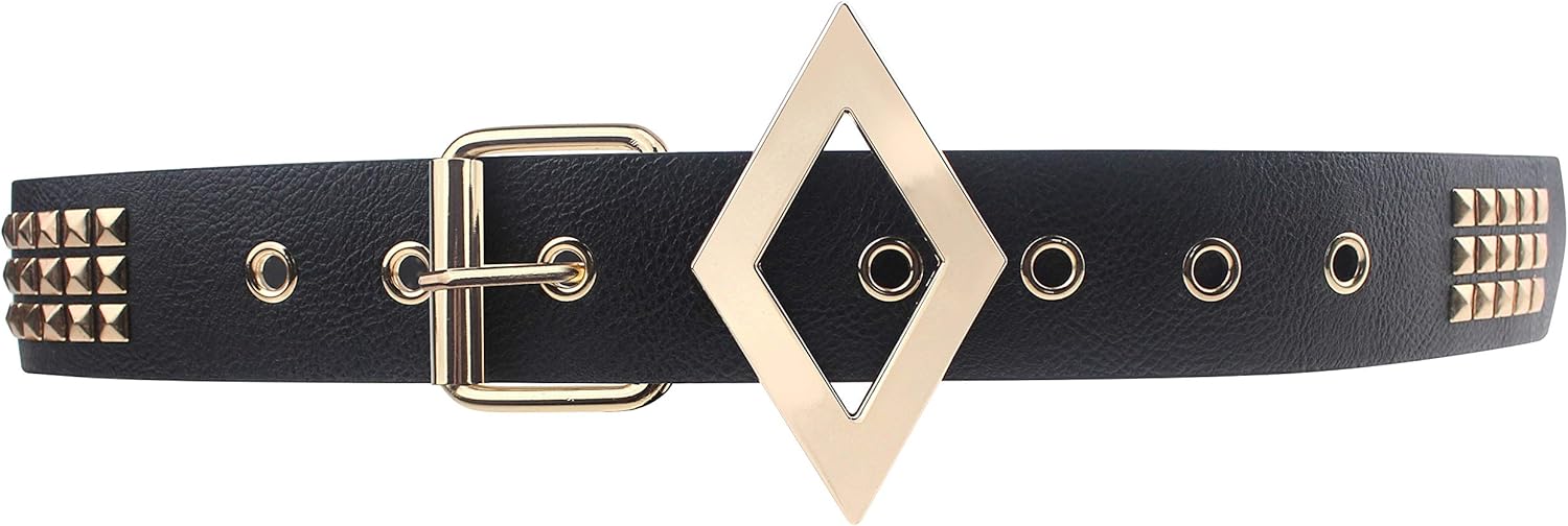 Ceinture Harley Quinn en cuir noir à goujons dorés pour cosplay