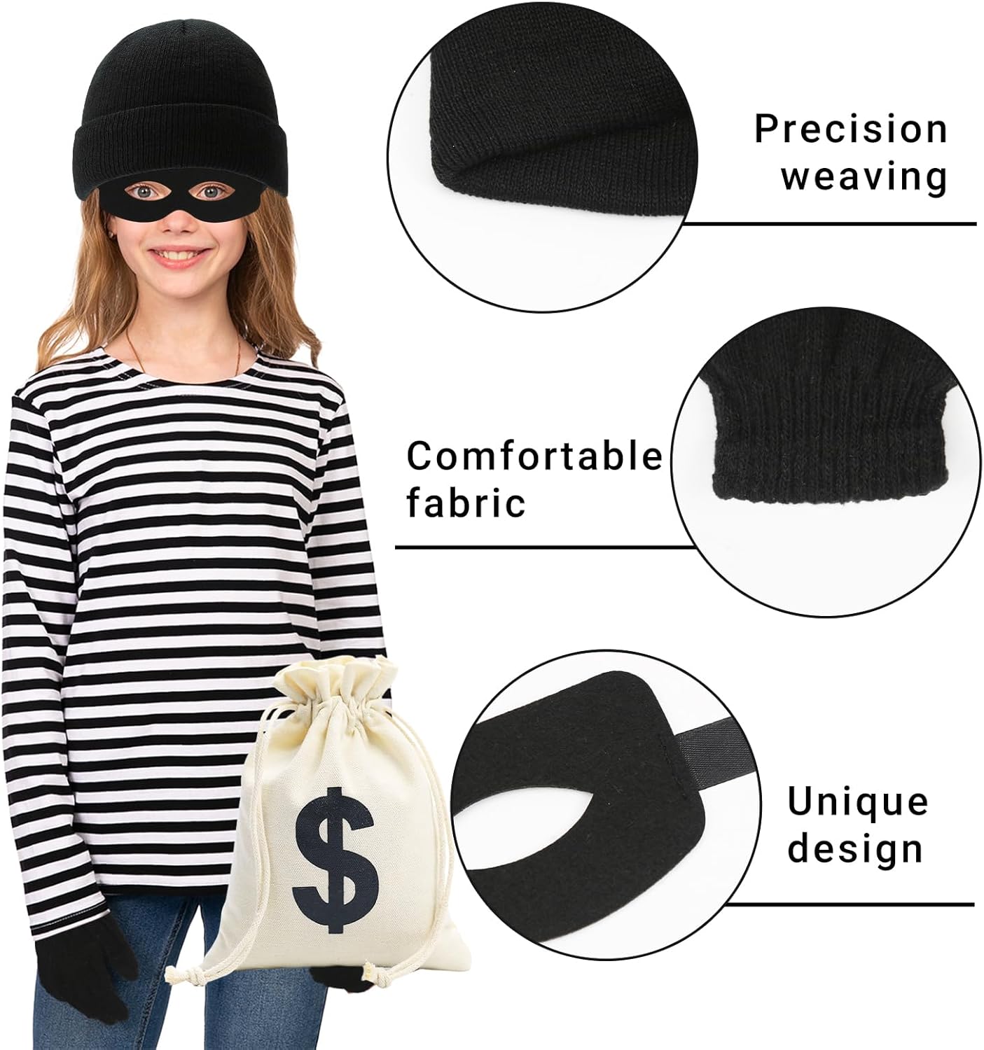 Déguisement enfant Casa de Papel voleur avec sac dollar et accessoires – Image 3