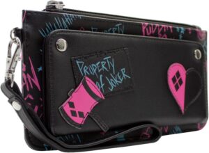 Portefeuille noir Harley Quinn Birds of Prey, Property of Joker, avec porte-cartes et poche à monnaie