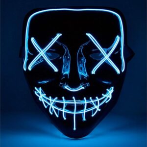 Masque d’horreur LED bleu style Purge, modes contrôlables x3