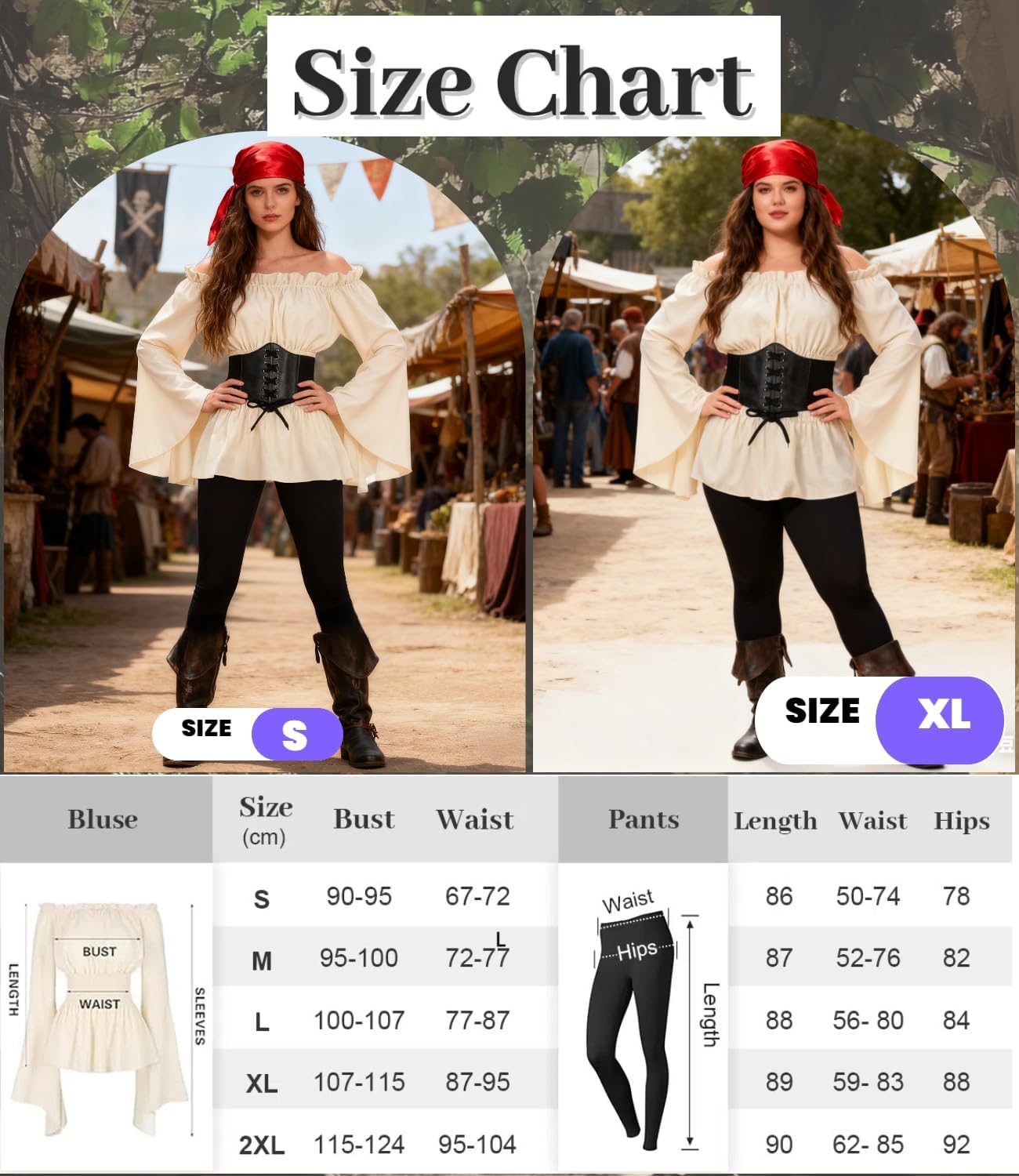Costume pirate médiéval femme Kasahara avec corset et épaules dénudées – Image 6