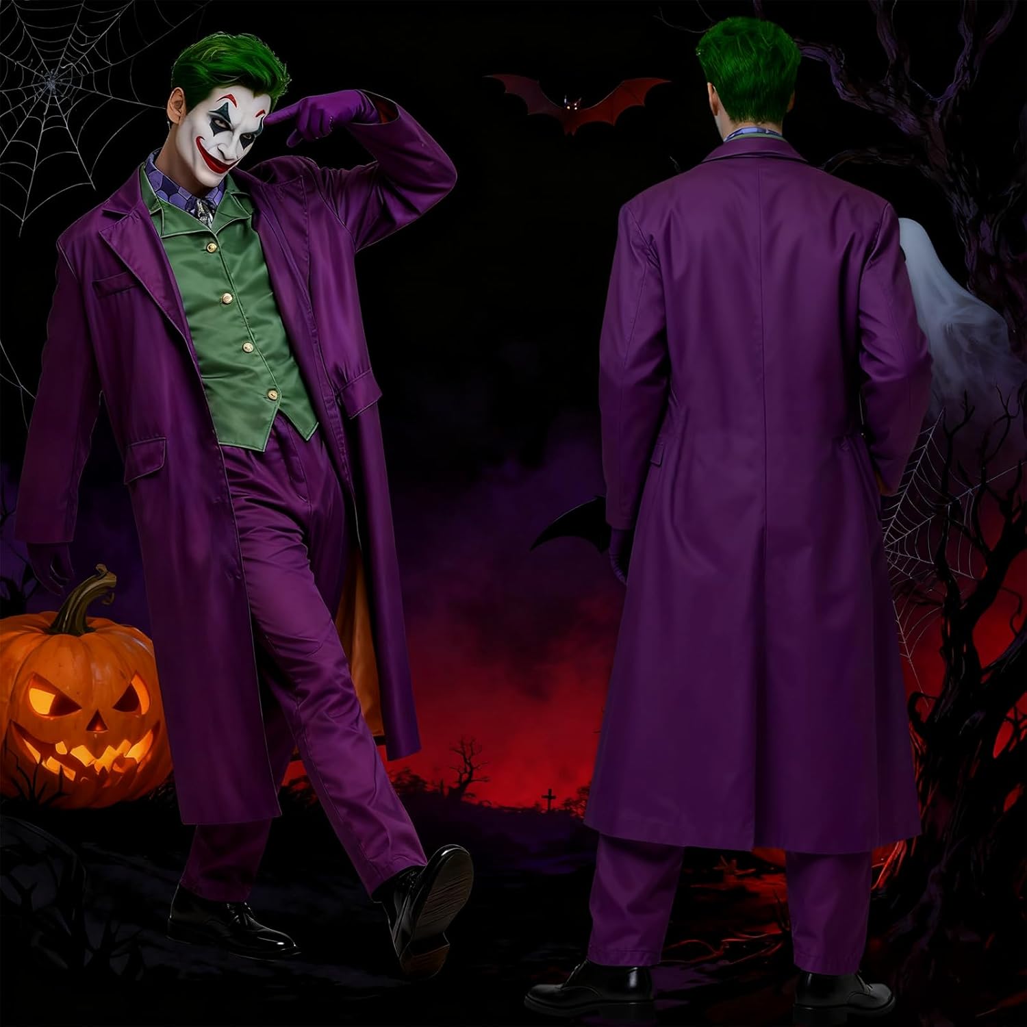 Déguisement Joker violet pour homme avec manteau, gilet et accessoires – Image 5