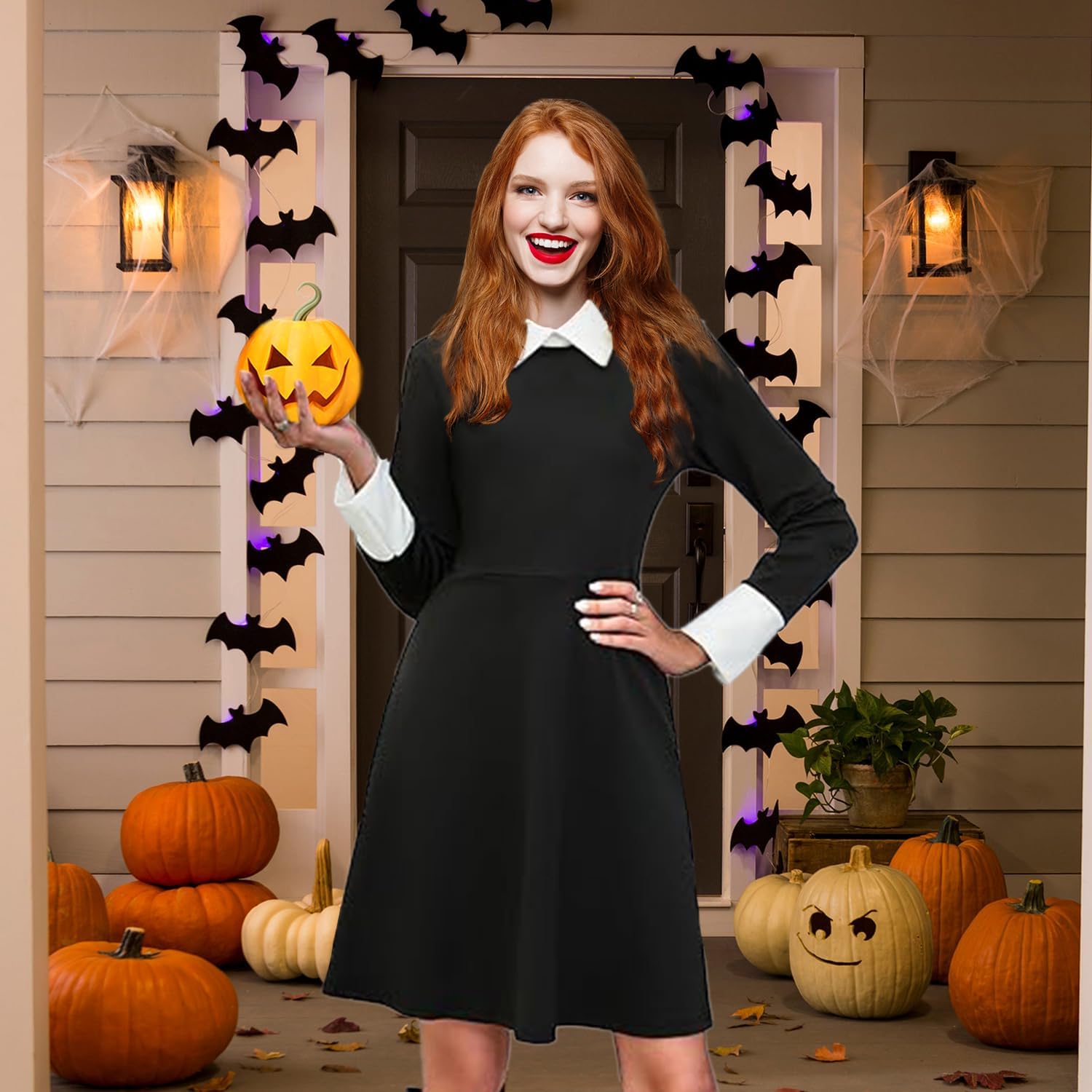 Robe noire Harley Quinn femme avec bas noirs et collier, taille L – Image 7