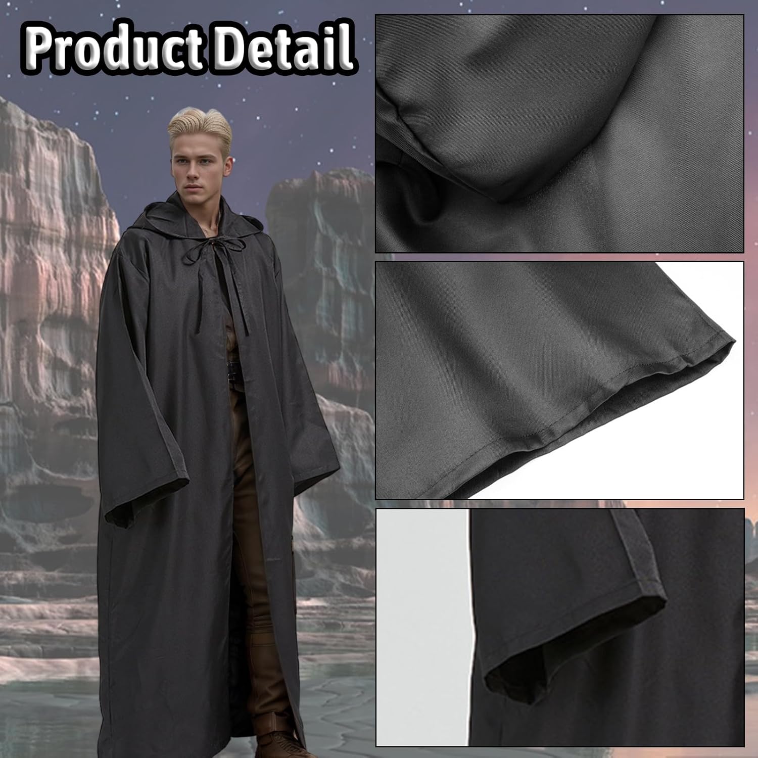 Déguisement Star Wars Jedi adulte noir marron avec cape à capuche – Image 3