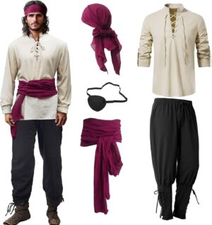 Costume pirate adulte avec ceinture, bandana et cache-œil