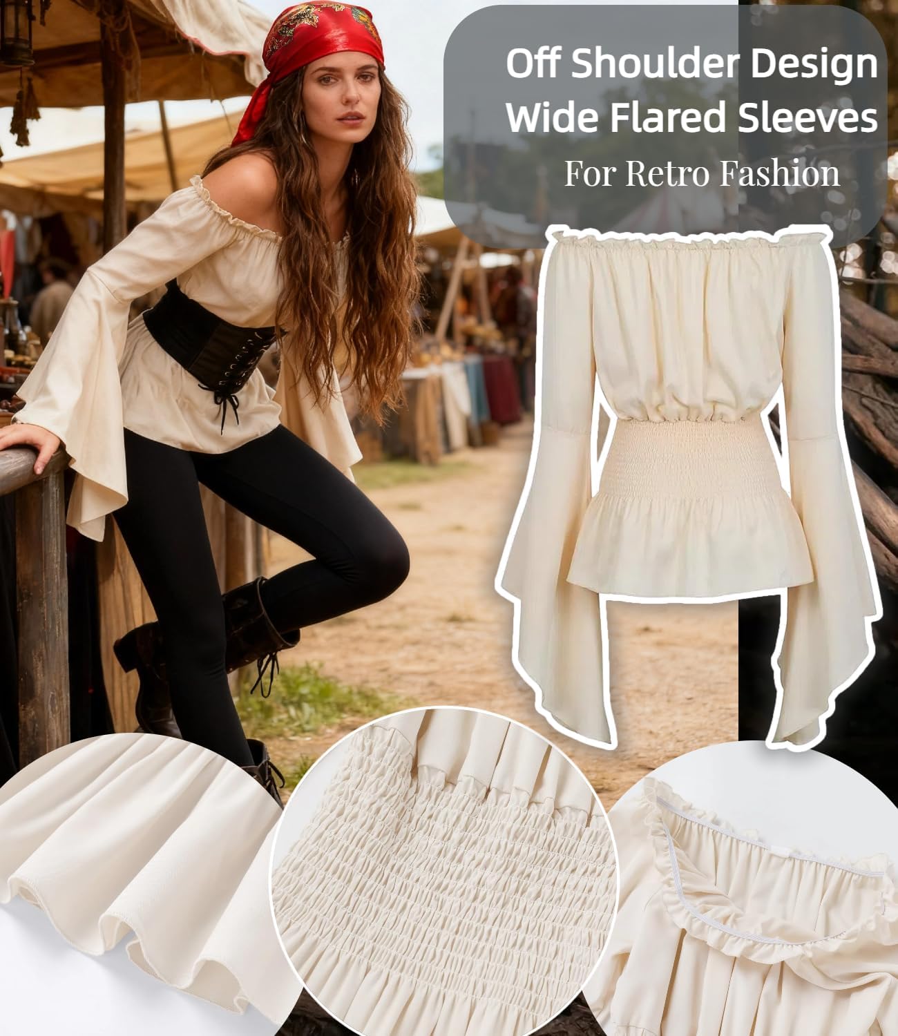 Costume pirate médiéval femme Kasahara avec corset et épaules dénudées – Image 7