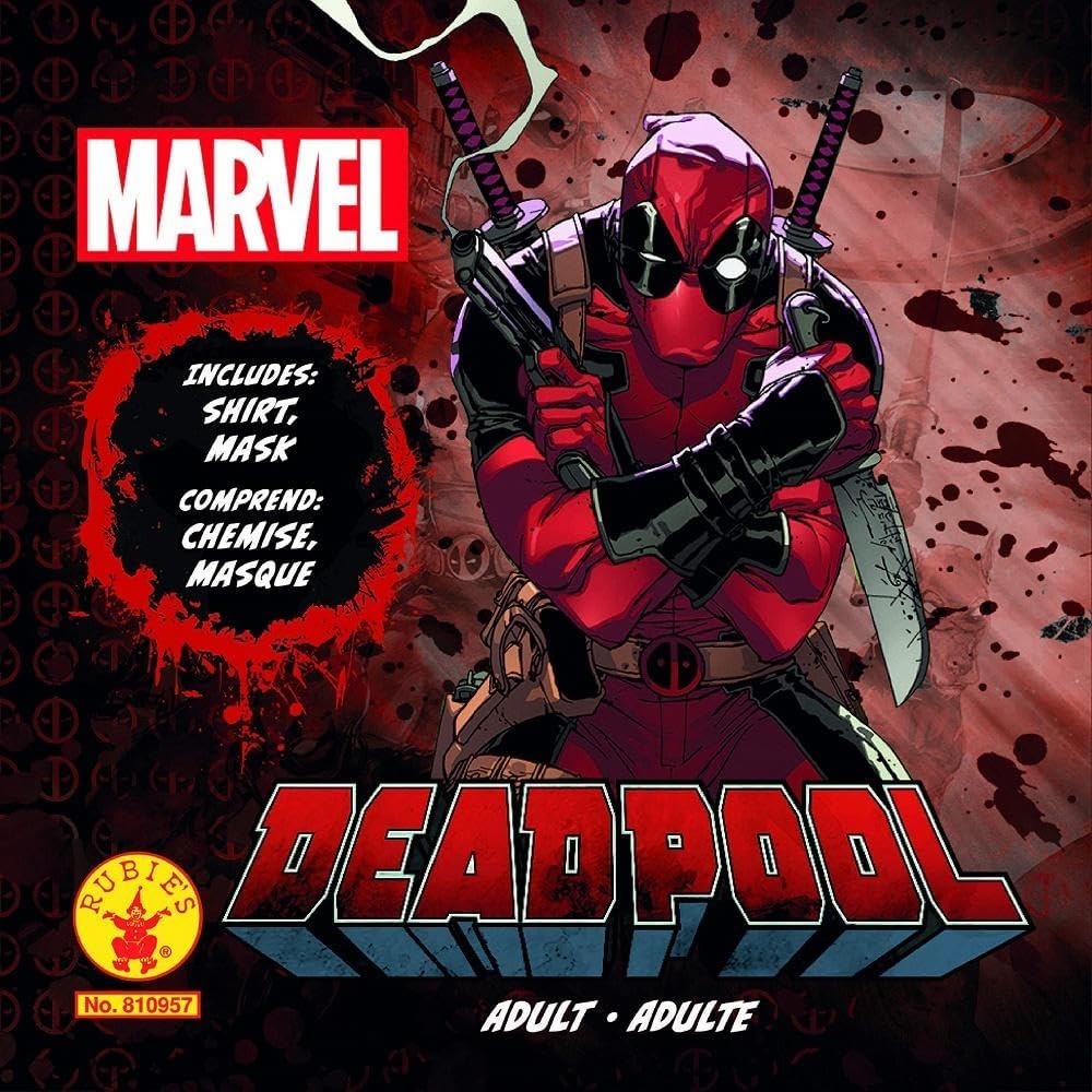 Costume Deadpool XL avec t-shirt imprimé et cagoule en tissu – Image 4