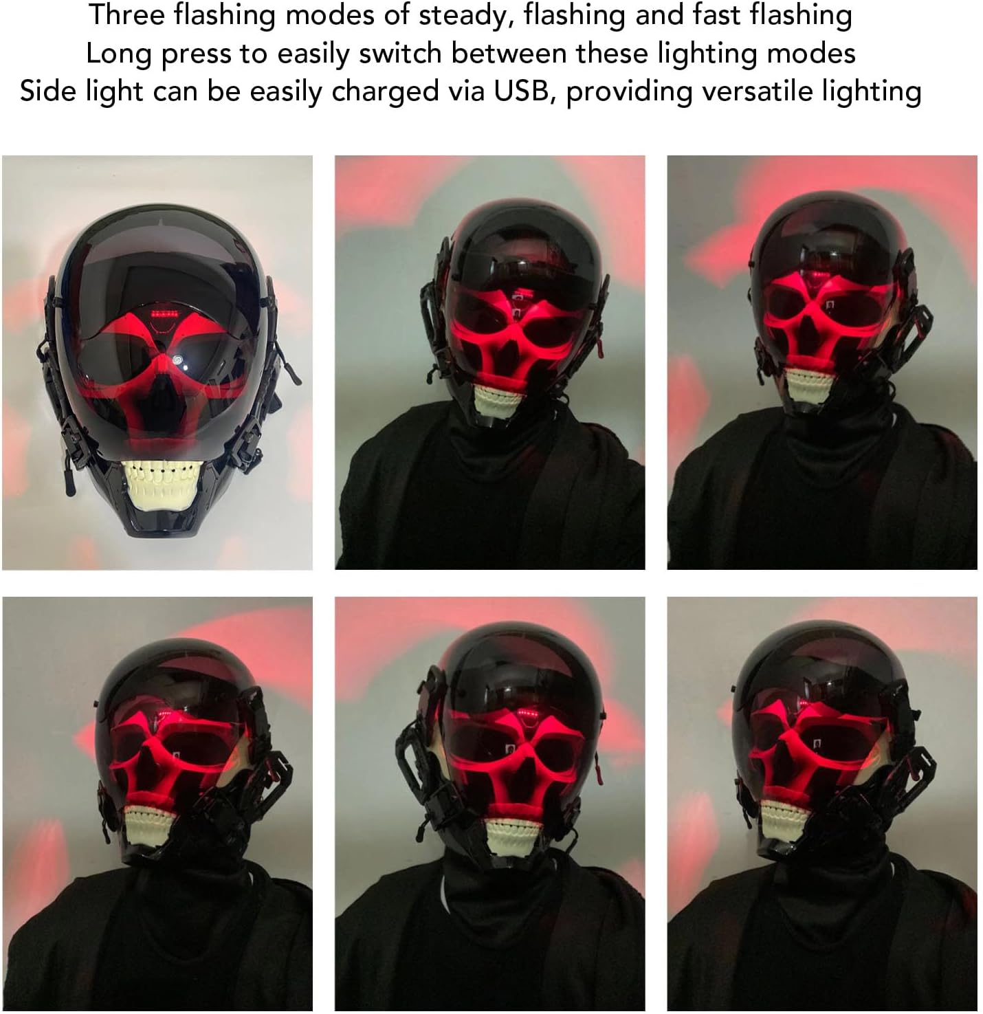Casque de cosplay cyber punk crâne lumineux avec télécommande vocale – Image 2