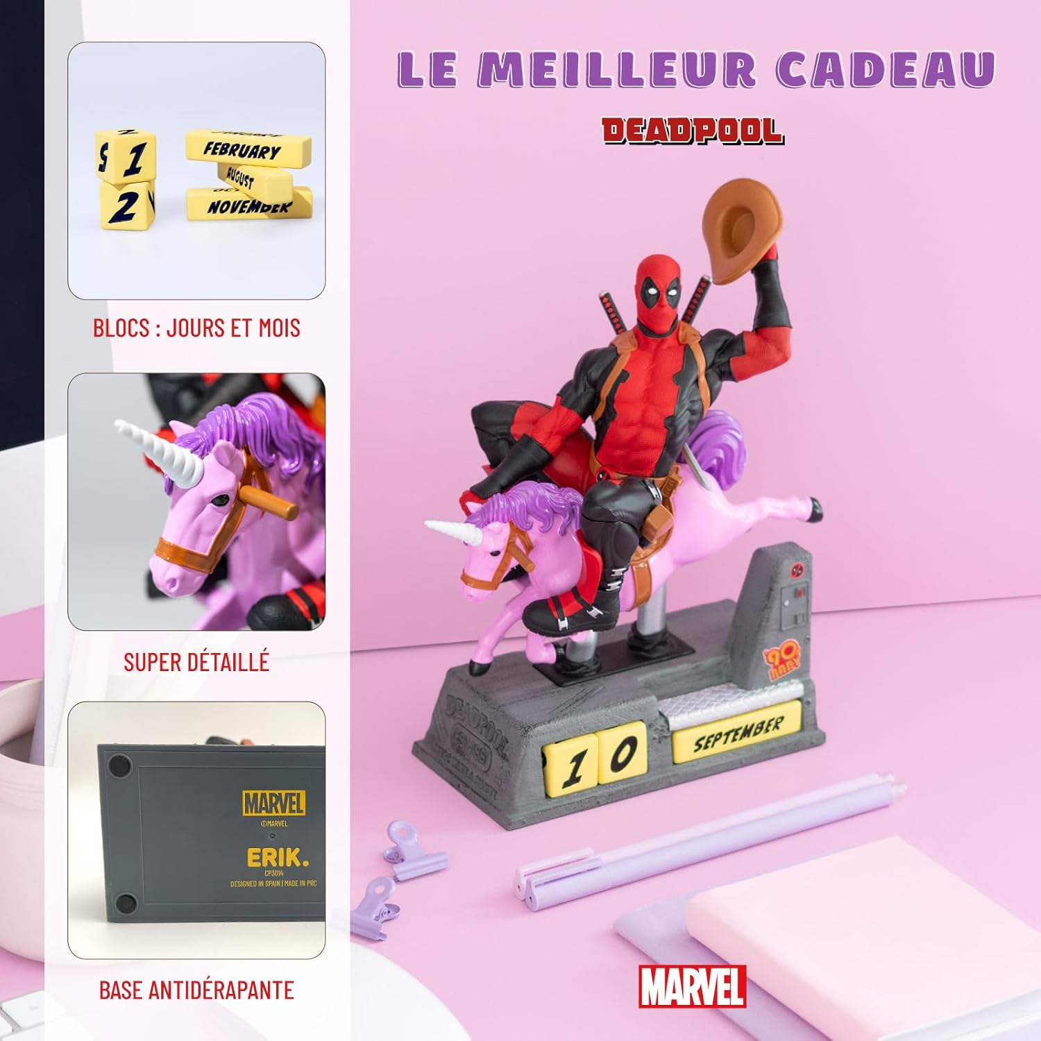 Calendrier perpétuel Deadpool Marvel en résine peinte à la main – Image 3