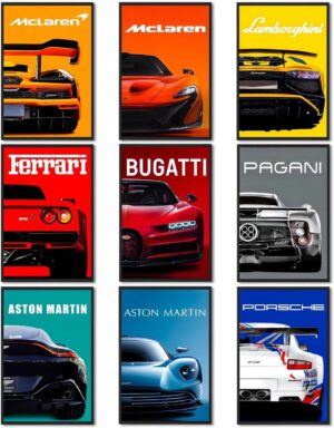 Affiches sur toile Ferrari Lamborghini McLaren Pagani, lot de 9 voitures de sport