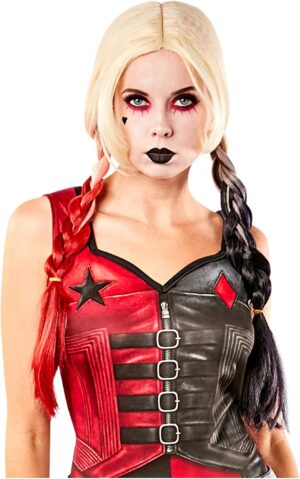 Perruque adulte Harley Quinn aux cheveux synthétiques blonds