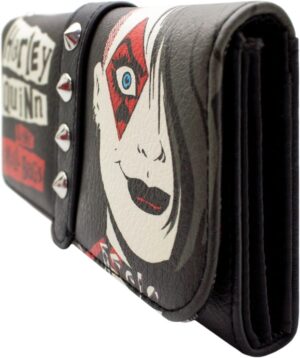 Portefeuille tri-fold noir Harley Quinn avec poche à monnaie et porte-cartes