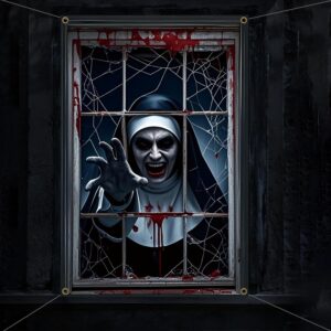 Bannière Halloween nonne zombie pour porte ou fenêtre 120 x 80 cm