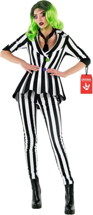 Costume femme Beetlejuice rayé noir et blanc avec veste et legging