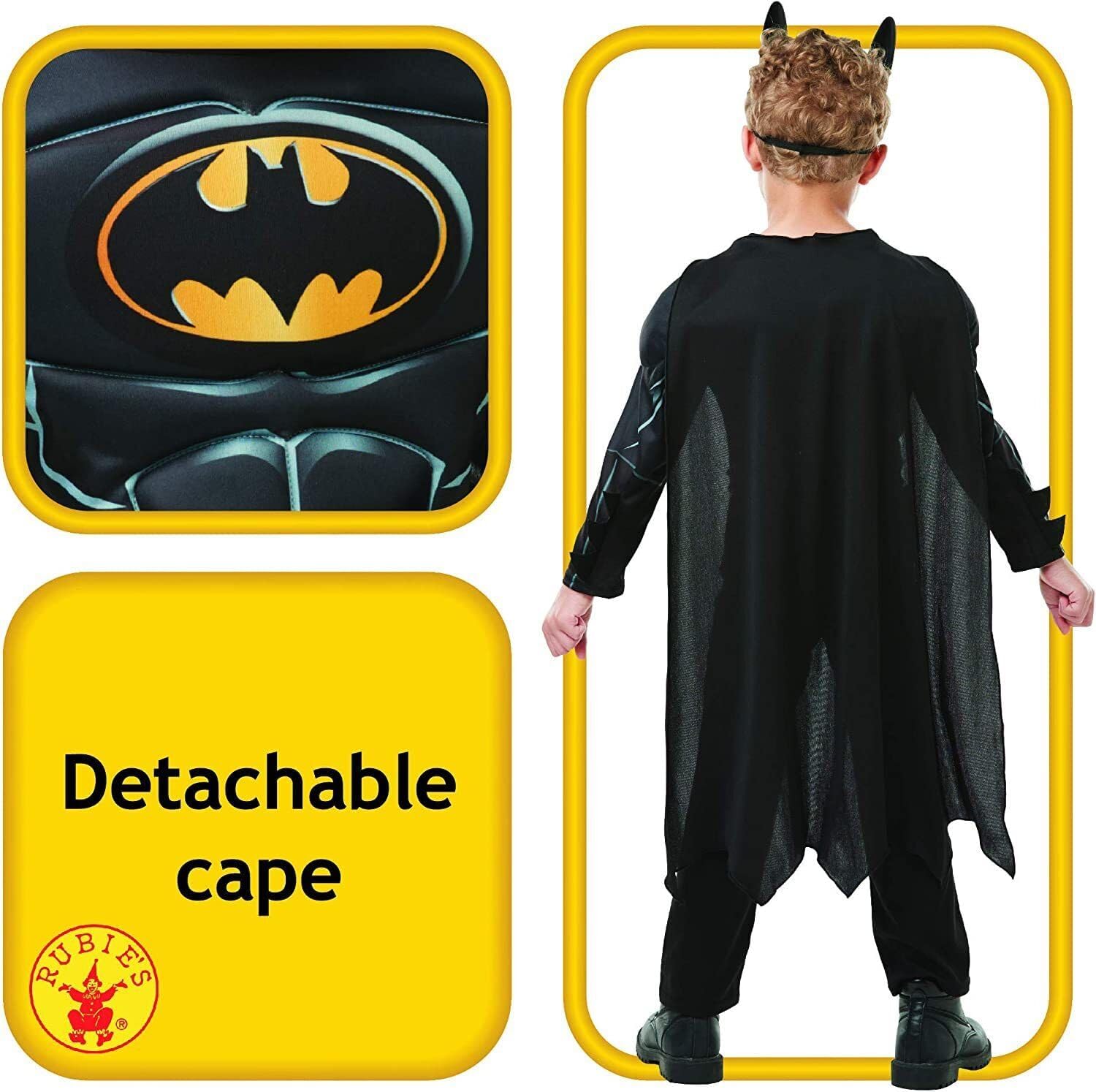 Déguisement enfant DC Batman édition 80 ans avec cape détachable et masque – Image 2