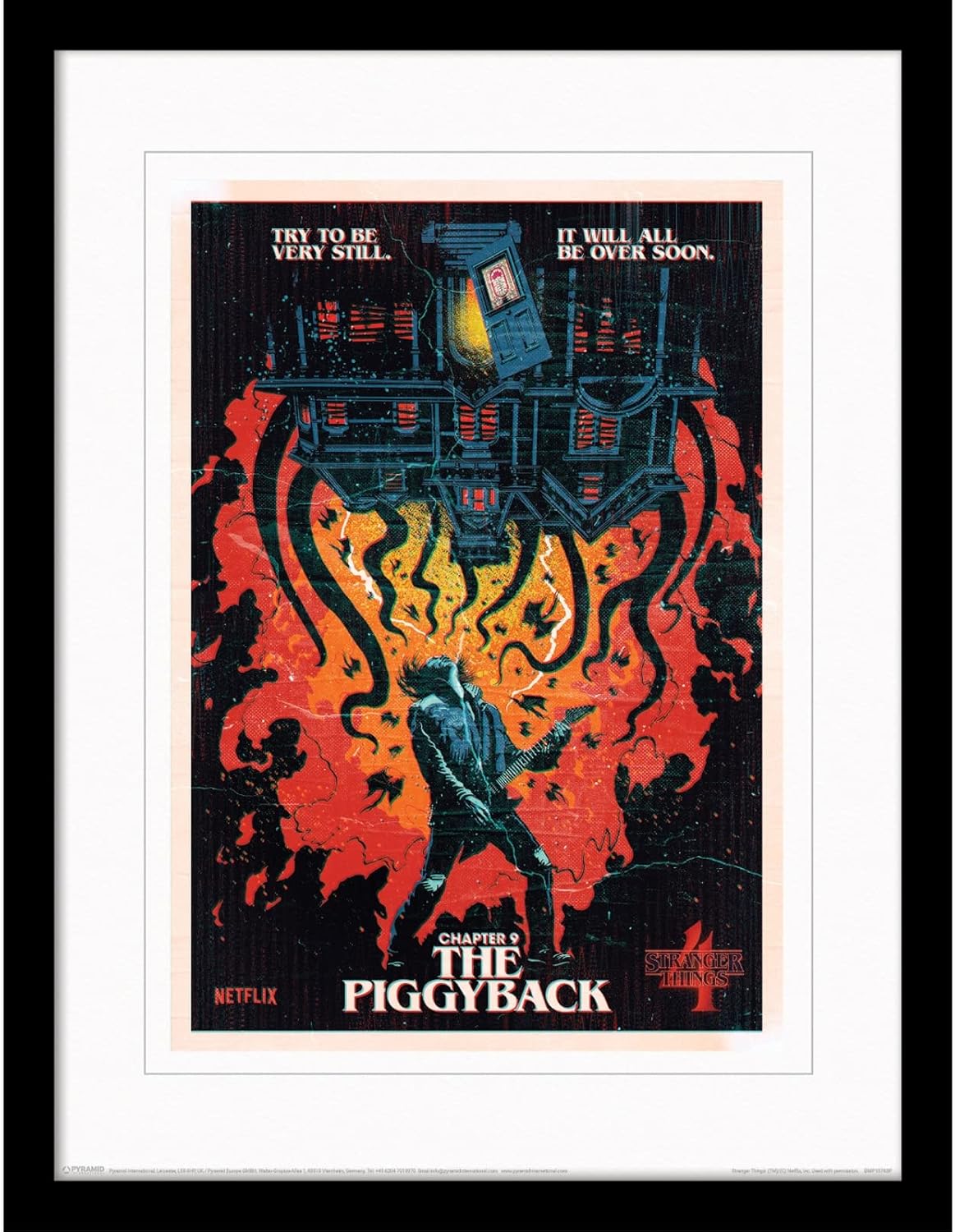 Poster Stranger Things chapitre 9 The Piggyback avec cadre noir 30 cm x 40 cm