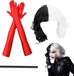 Accessoires Cruella 3 pièces avec perruque et gants rouges