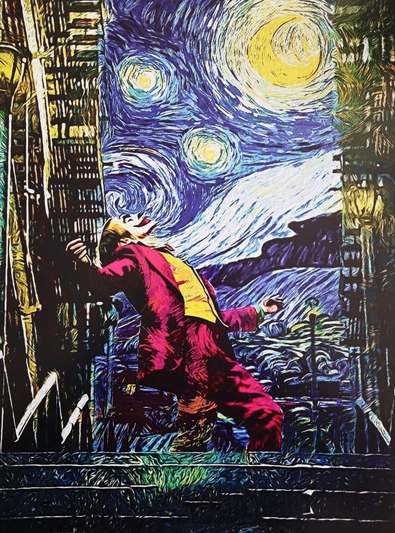 Poster Joker style Starry Night Van Gogh sur carton 40 x 30 cm