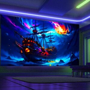 Tapisserie murale Pirate des Caraïbes bateau pirate bleu réactive aux UV