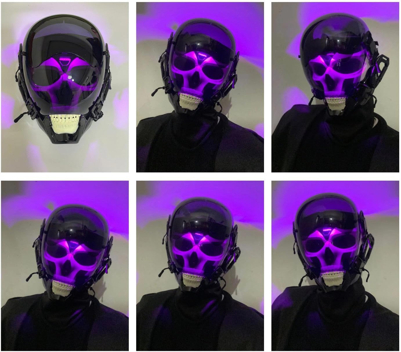 Casque de cosplay cyber punk crâne lumineux avec télécommande vocale – Image 5