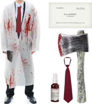Costume Psycho Patrik Batema avec imperméable transparent