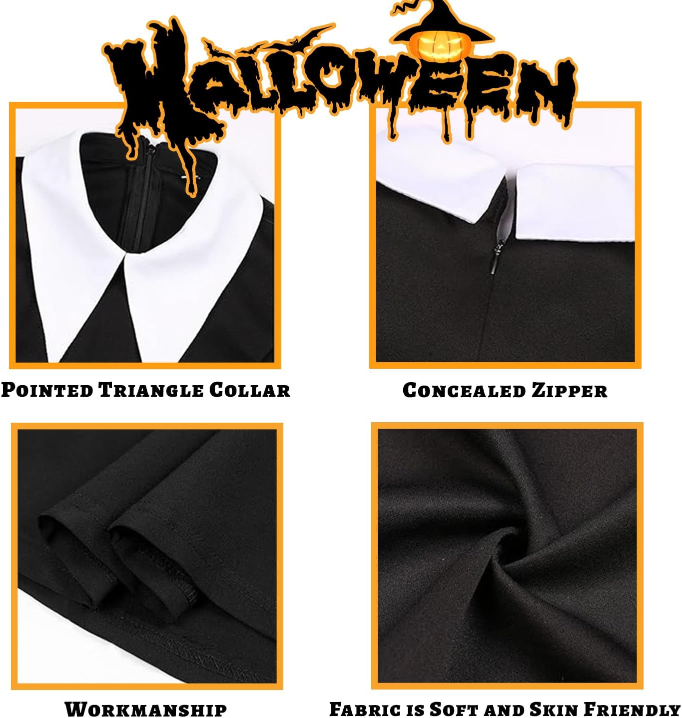 Robe noire Harley Quinn femme avec bas noirs et collier, taille L – Image 3