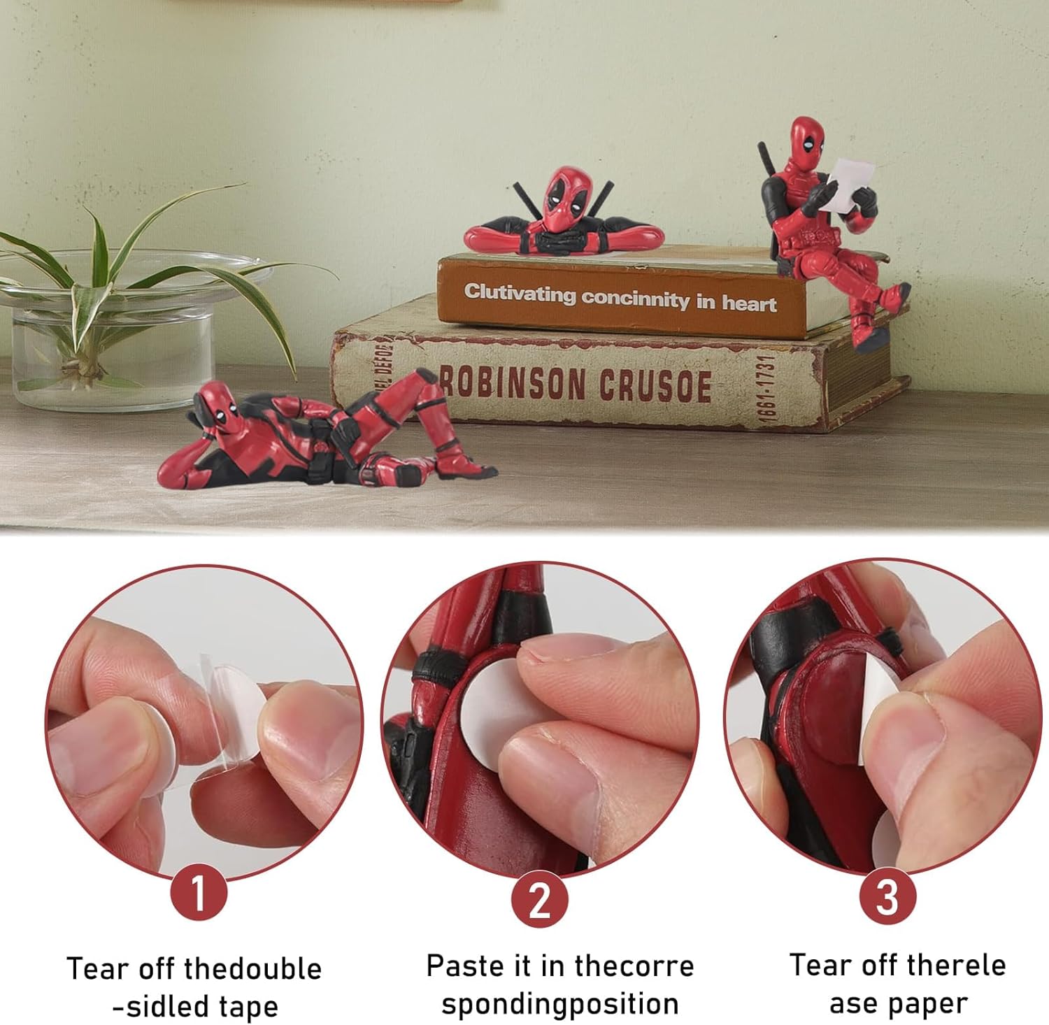 Lot de 3 figurines Deadpool en PVC pour rétroviseur et intérieur de voiture – Image 3