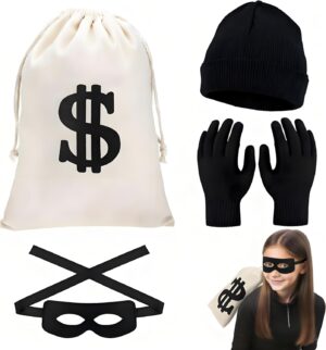 Déguisement de voleur prisonnier avec masque, chapeau, gants et sac d'argent Cobra Kai