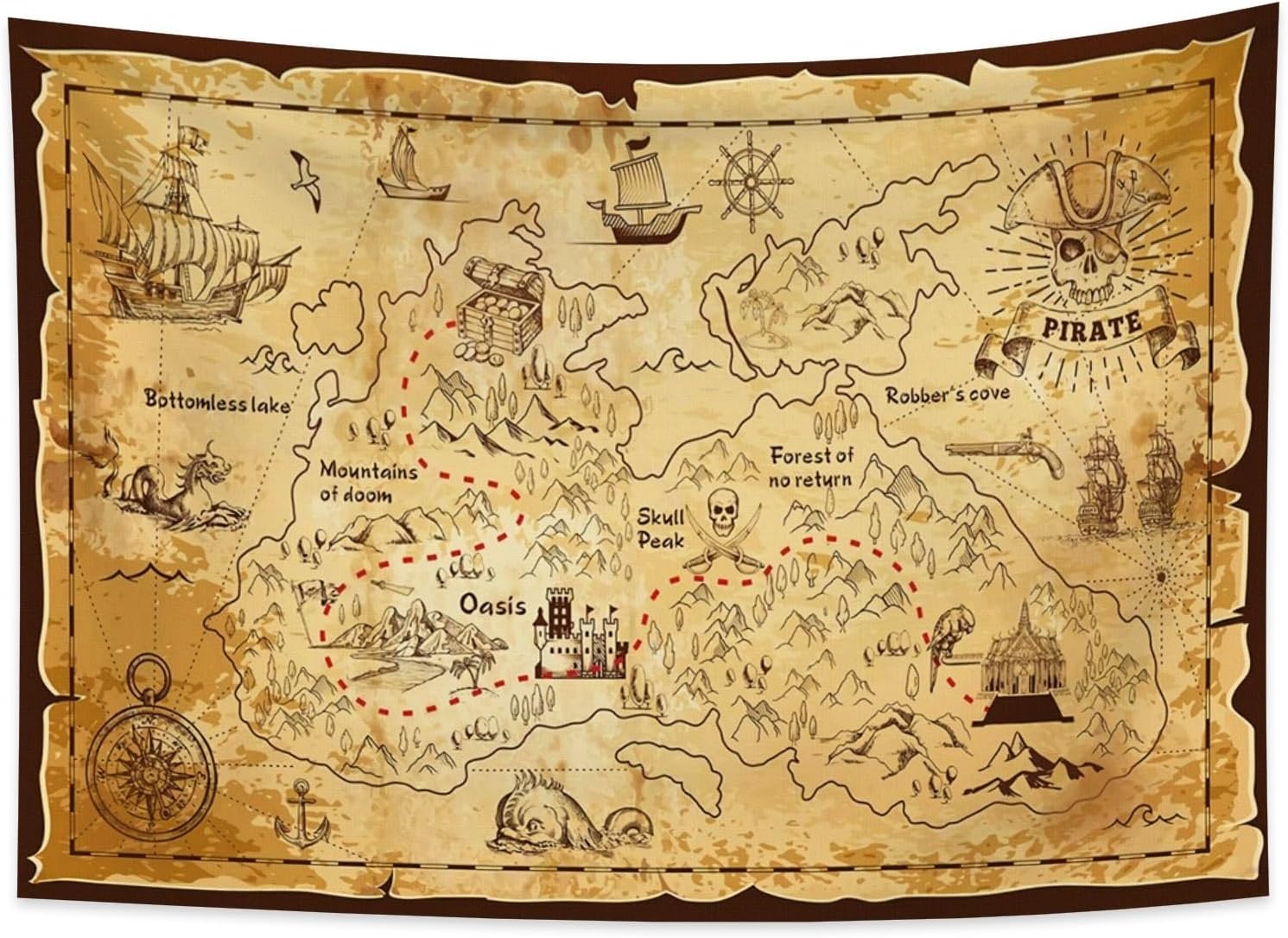 Tapisserie pirate carte au trésor YONGFOTO en polyester
