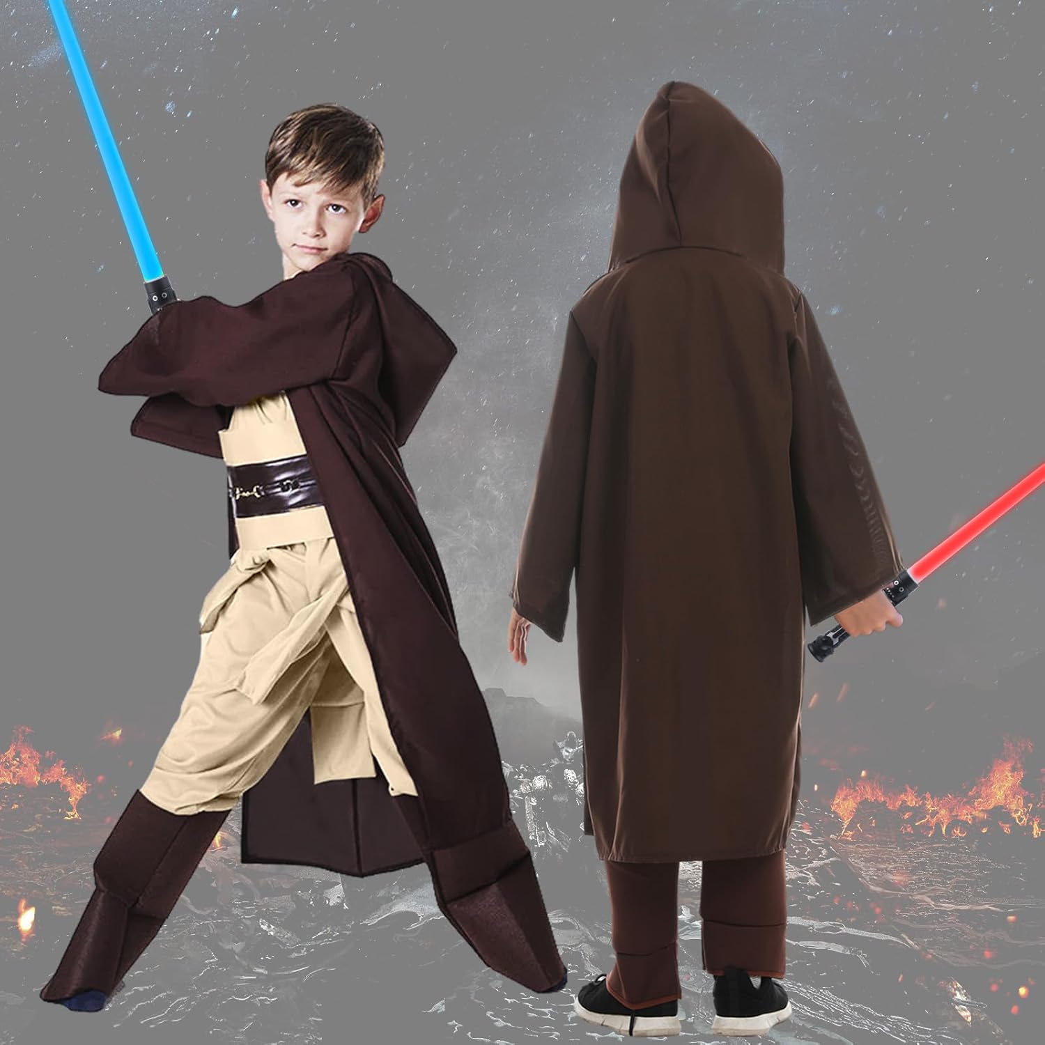 Déguisement Star Wars Skywalker à capuche bleu et rouge – Image 4