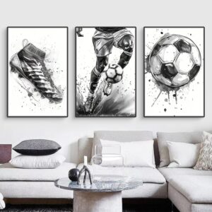 Triptyque Beetlejuice noir et blanc motif football 21×30 cm