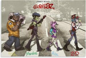 Poster Gorillaz vintage sur toile pour chambre 45 x 30