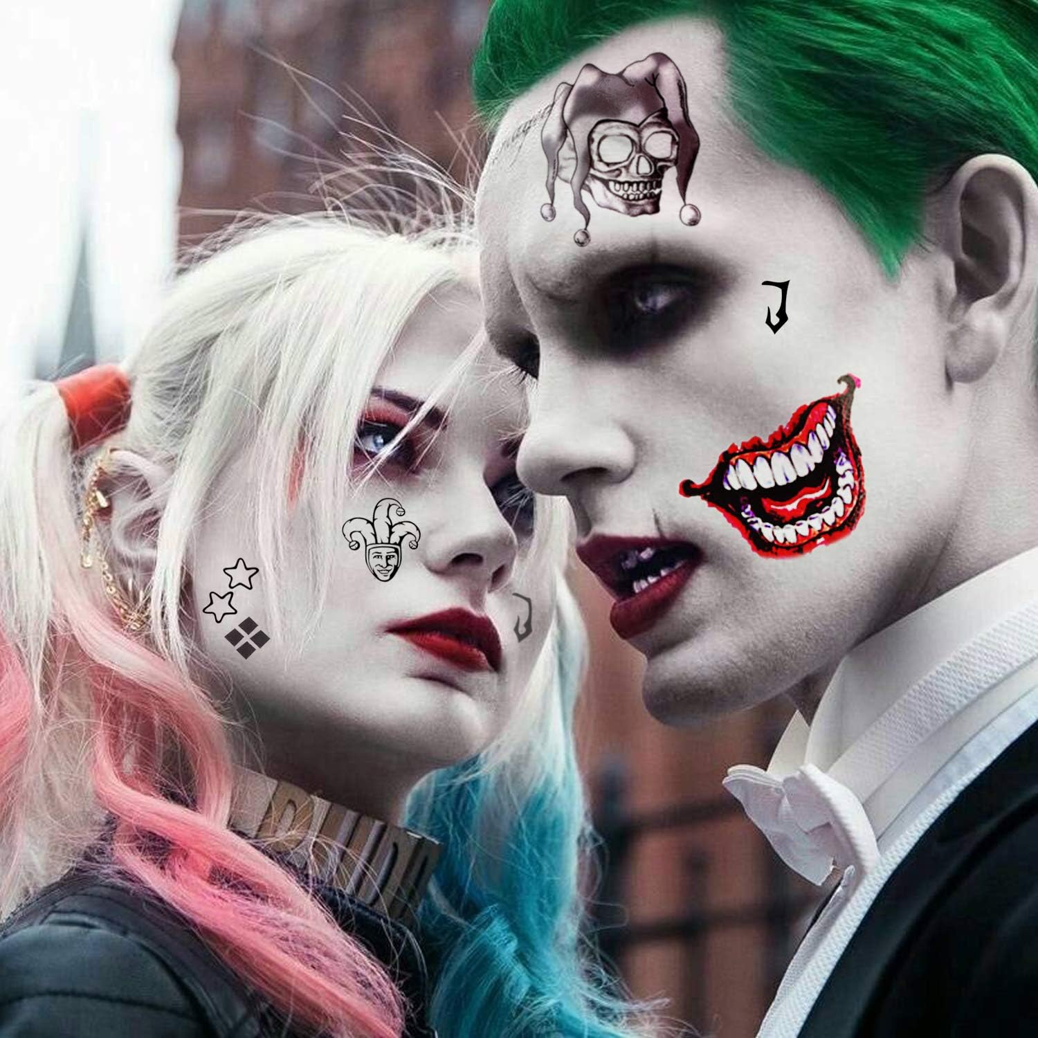 Tatouages temporaires Joker et Harley Quinn, 8 grandes feuilles Squad Suicide – Image 5