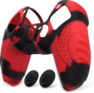 Coque silicone Guardian Rouge & Noir pour manette PS5 avec capuchons joystick