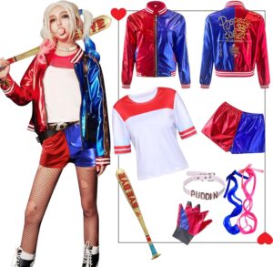 Costume Joker femme Amycute Squad avec perruque et accessoires 7 pièces