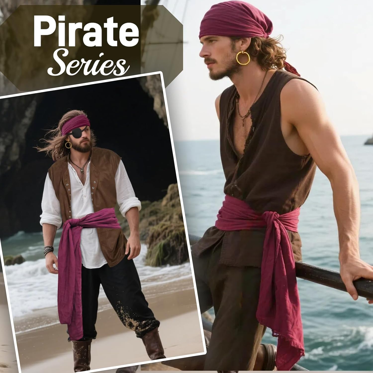 Costume de pirate homme style Renaissance avec gilet rétro et accessoires – Image 2