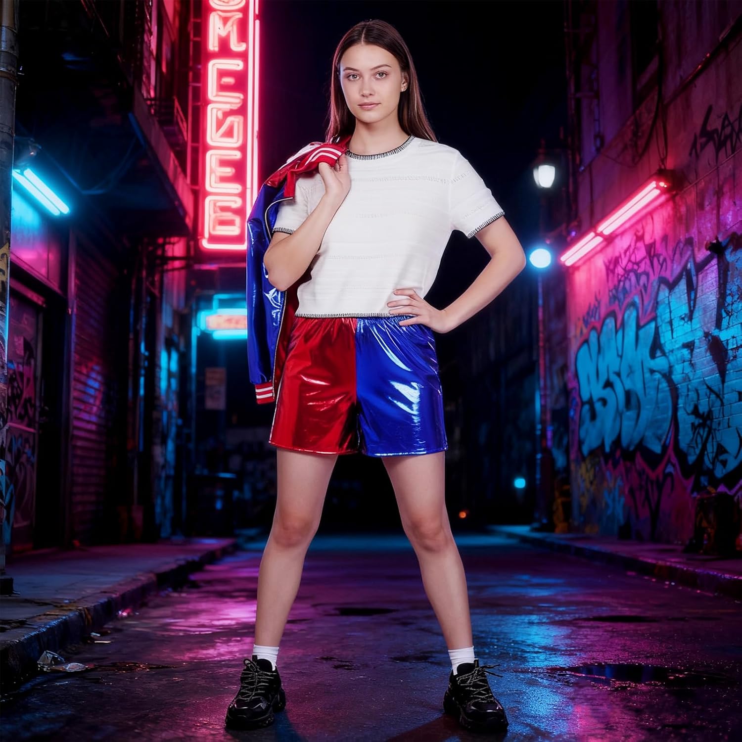 Costume Harley Quinn avec veste, short et accessoires – Image 7