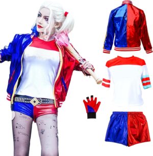Déguisement Harley Quinn enfant taille M avec veste, t-shirt, short et gant