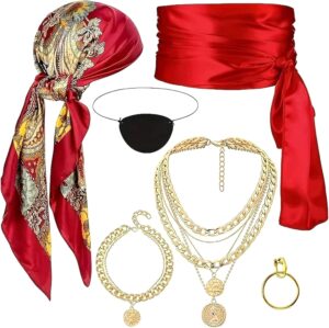 Accessoires de déguisement Pirate des Caraïbes pour femme, 6 pièces avec bandana rouge