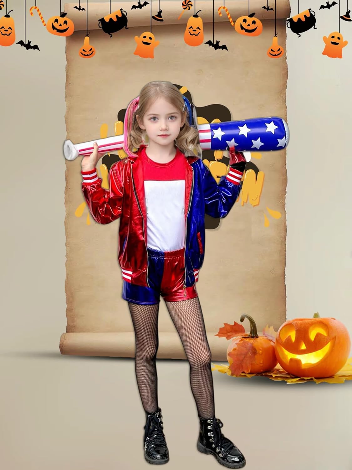 Déguisement Harley Quinn enfant avec accessoires et short – Image 6