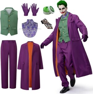 Costume Joker homme avec manteau violet et gilet vert