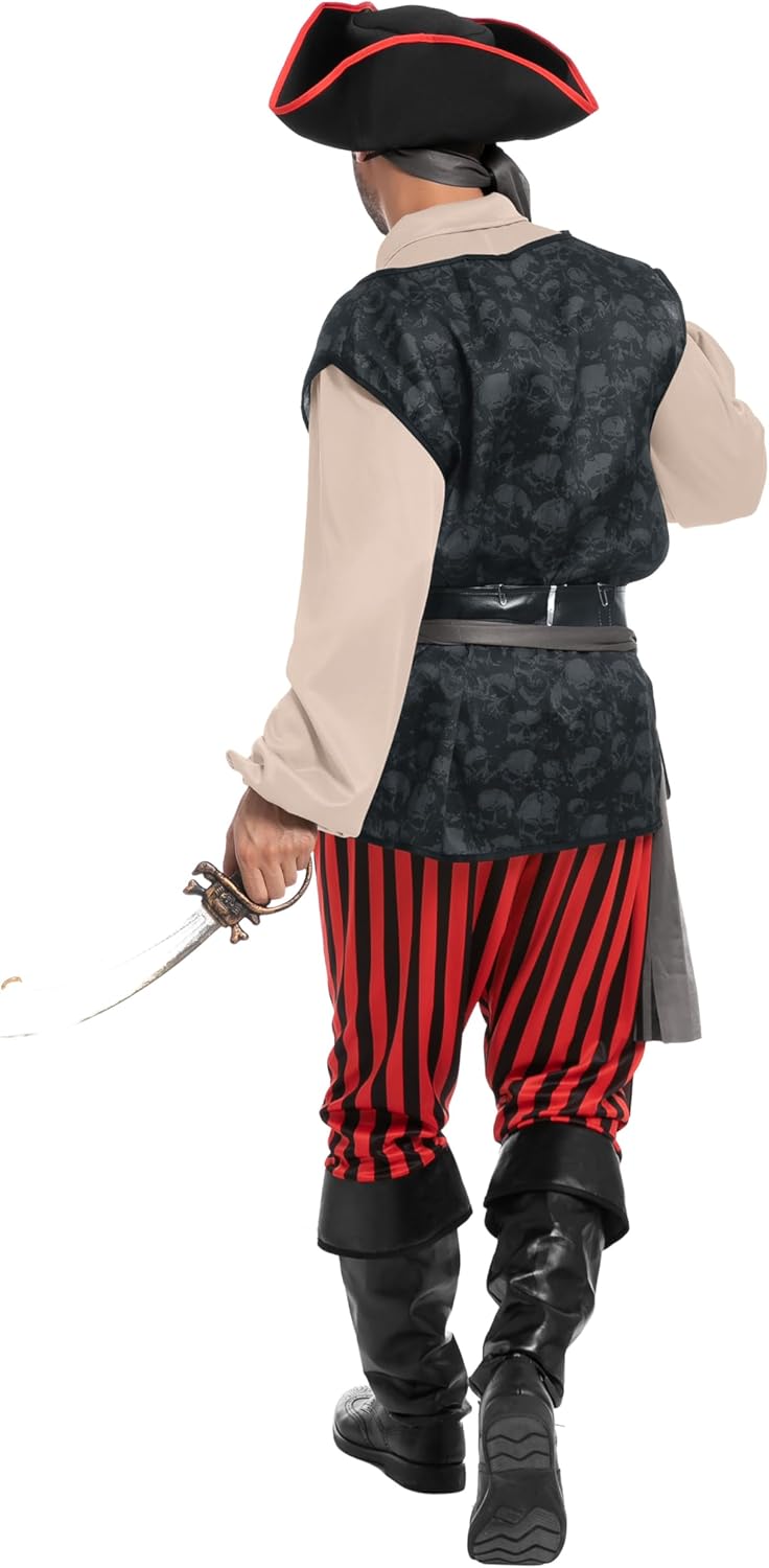 Costume de pirate Capitaine Crochet pour homme avec chemise kaki et accessoires – Image 4