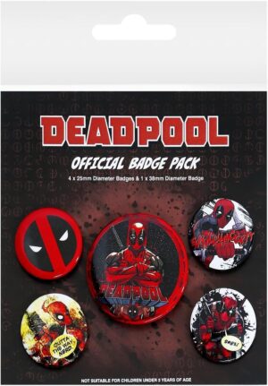 Badge Deadpool Marvel Comics multicolore avec 1 grand badge et 4 petits