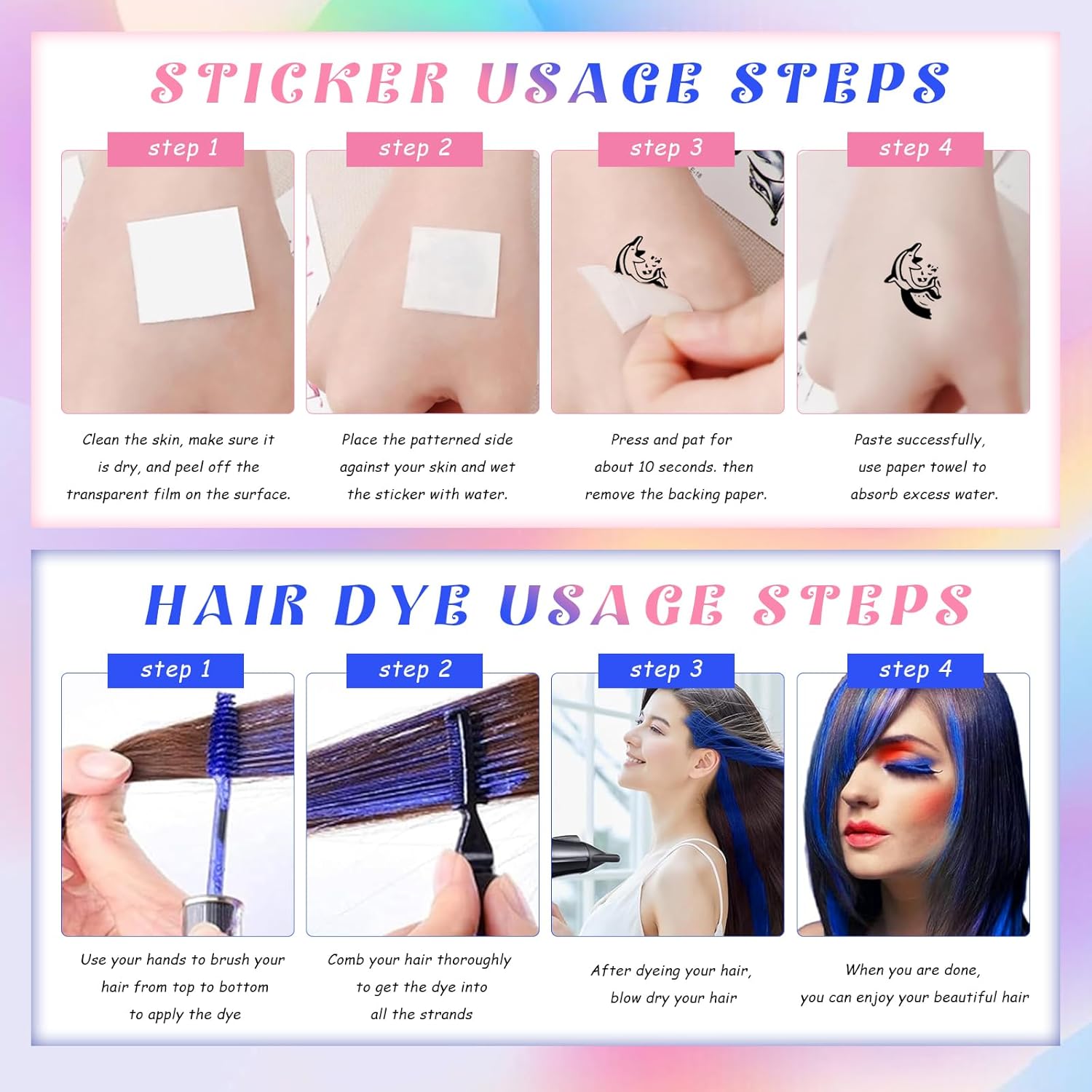 Kit Harley Quinn avec 4 tatouages temporaires, 2 colorations lavables et 2 élastiques – Image 3