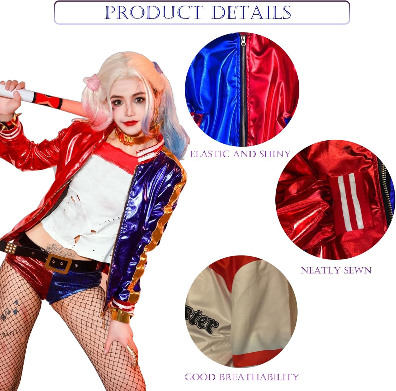Costume Harley Quinn fille avec veste, t-shirt et short – Image 3